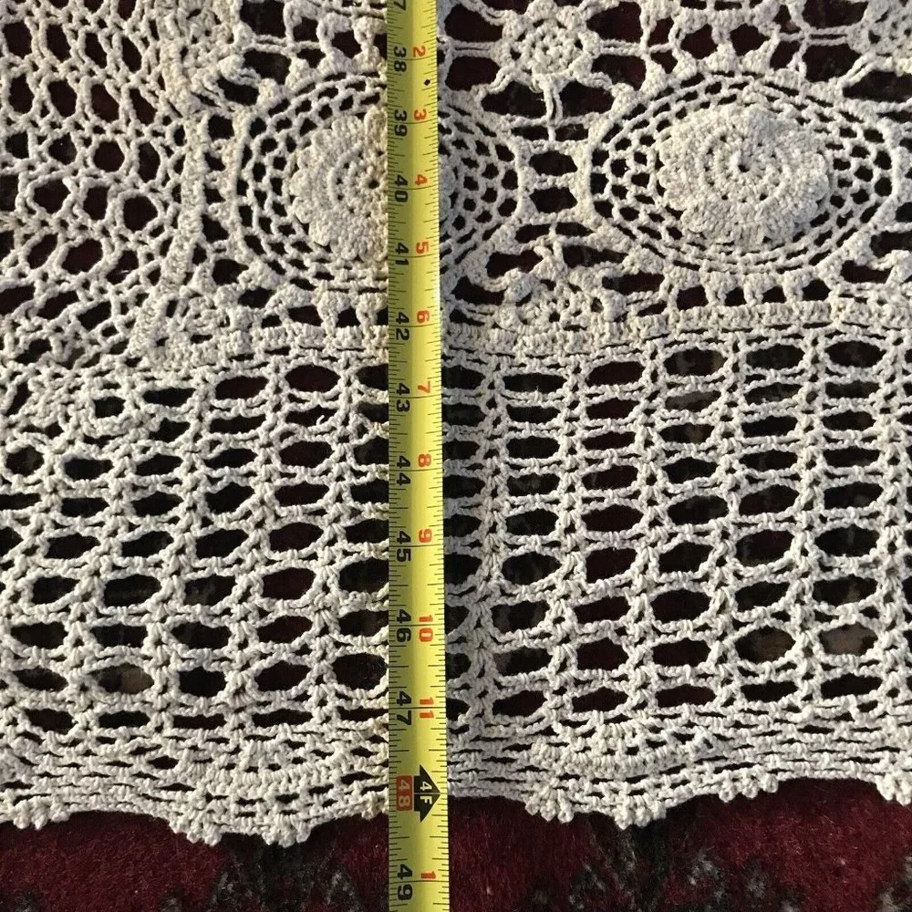 Vintage thin crochet lace doily  cream tablecloth handmade‎ classic 48 x …
